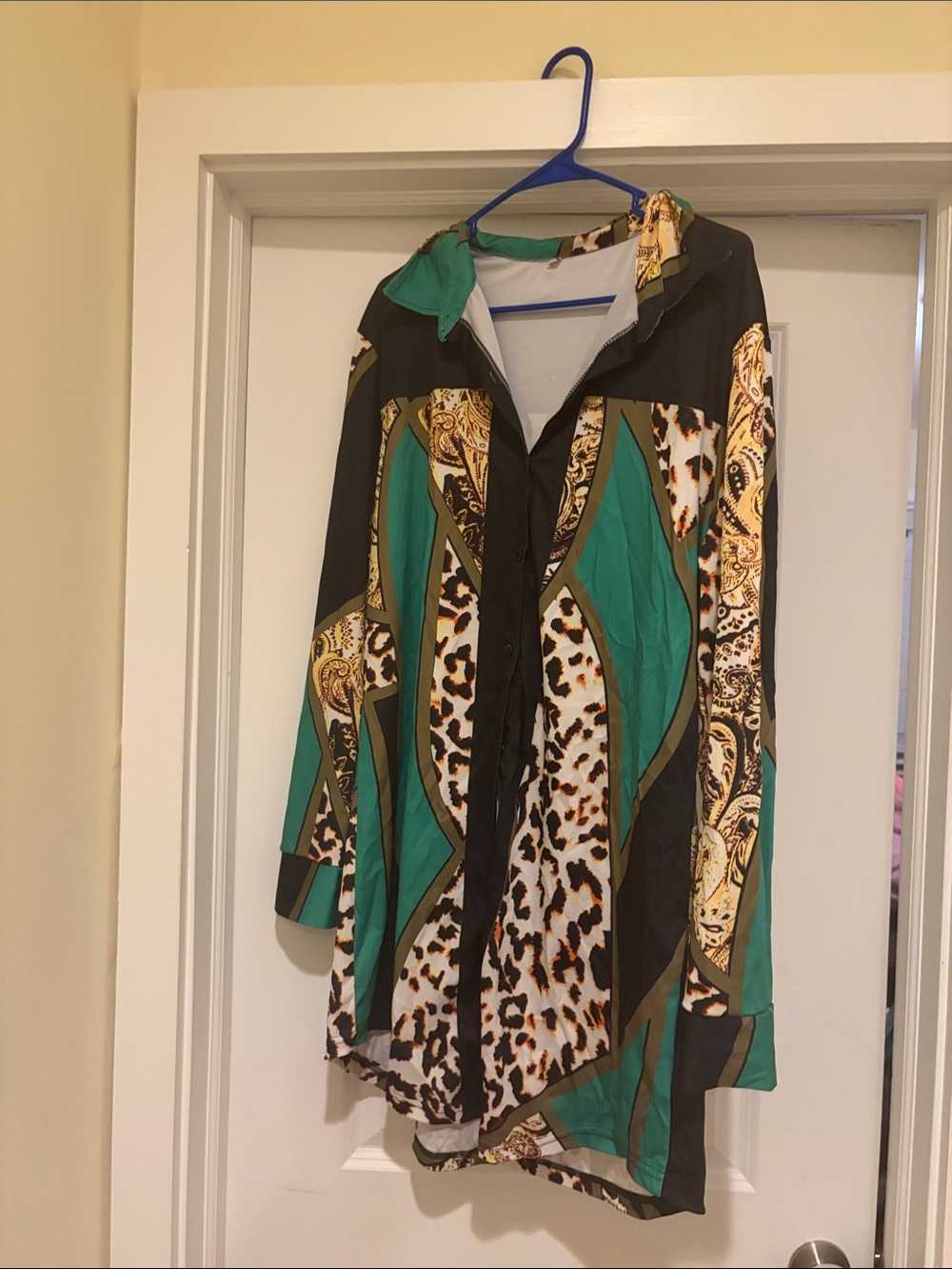 Green & Black Patterned Women's Longline shirt dress